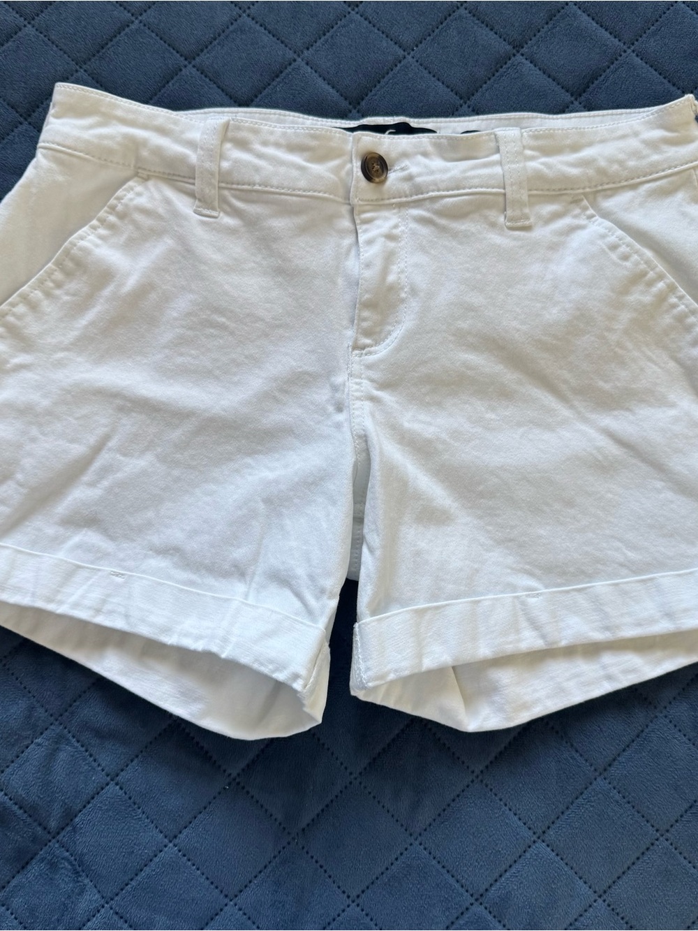 Hollister White Cuffed Cotton Bermuda Shorts